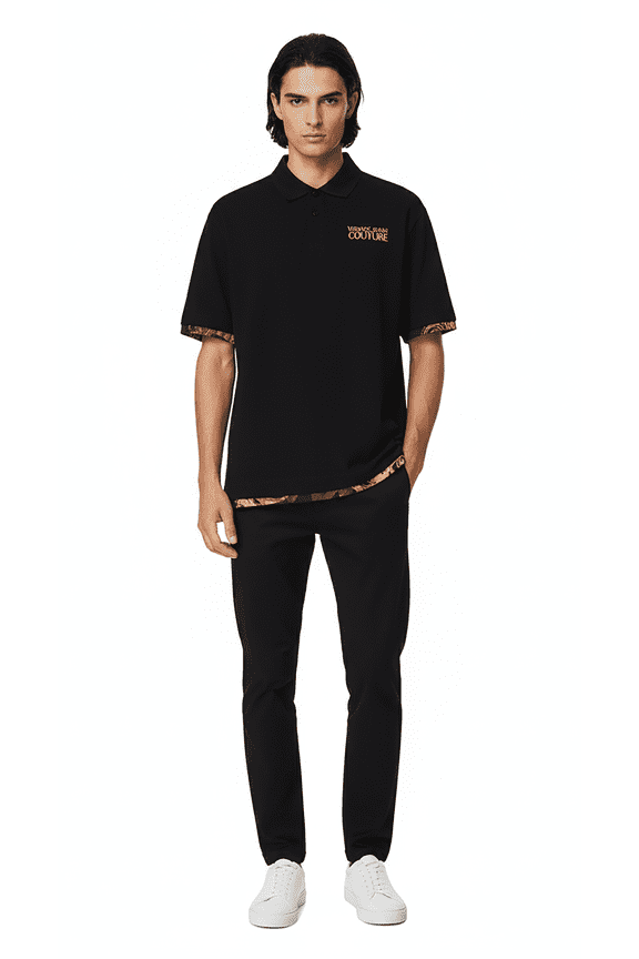 Jeans Couture Black Polo Shirt Classic Meets Baroque Edge-XXL for mens