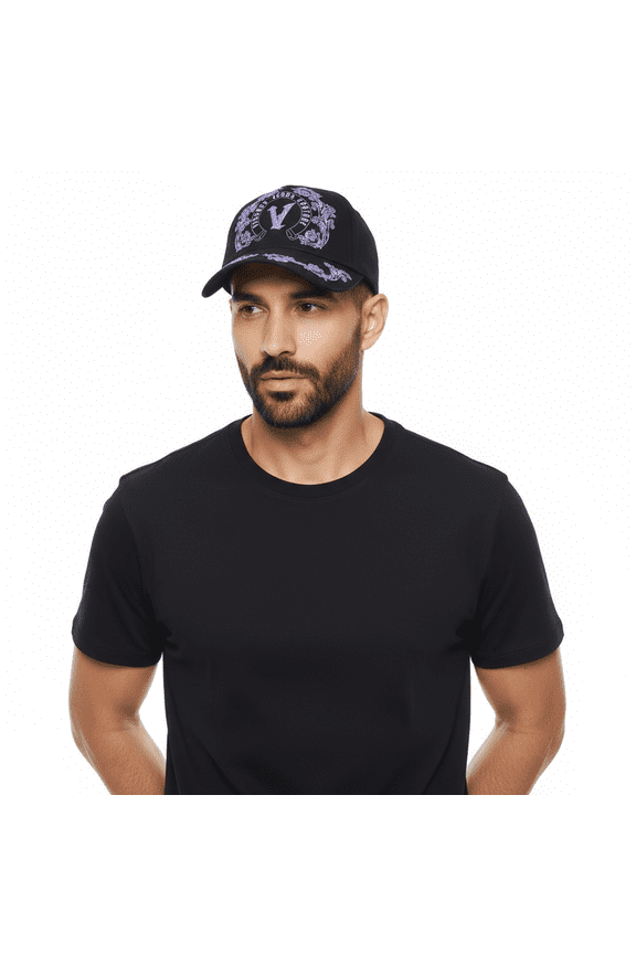 Jeans Couture Black/Purple Embellished V Logo Baseball Cap for Mens