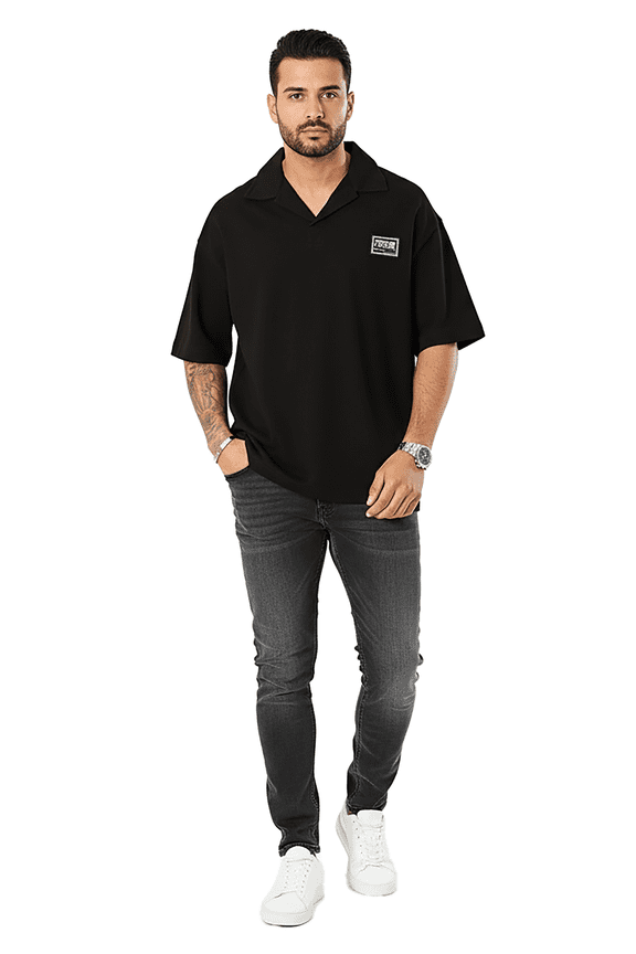 Jeans Couture Black Relaxed Polo  Minimalist with Signature Patch-XXXL for mens