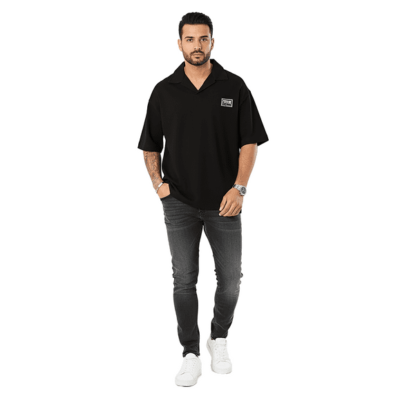 Versace Jeans Couture Black Relaxed Polo Minimalist with Signature Patch-XXXL for mens