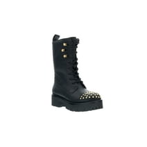 Versace Jeans Couture Black Signature Studded Classic Combat Boots 8 for Womens