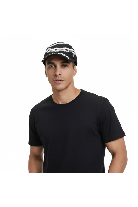 Jeans Couture Black/White Chain Print Pattern Signature Baseball Cap for Womens