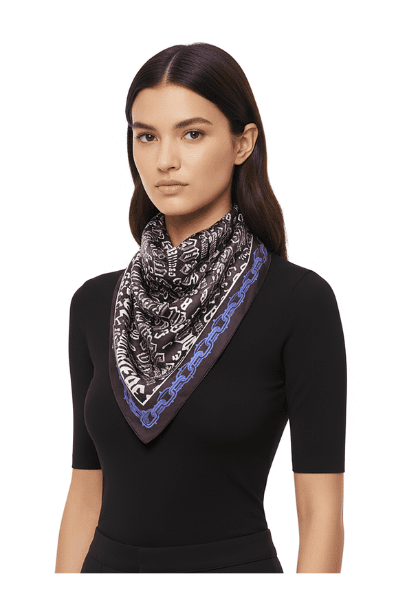 Jeans Couture Bold Gothic Print Square Scarf with Chain Border for Womens