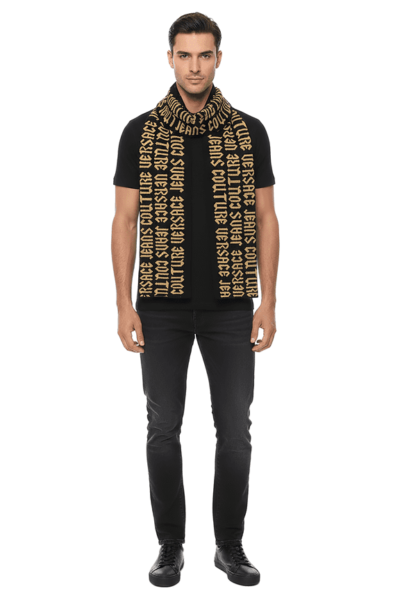 Jeans Couture Gothic Signature Monochrome Black Gold Knitted Mens Scarf for Mens