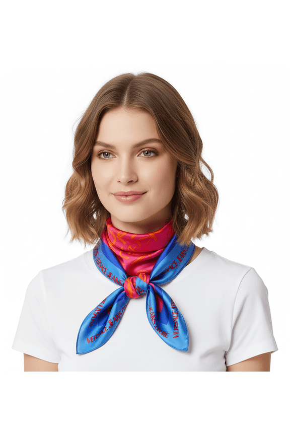 Jeans Couture Hot Pink/Blue Signature Graffiti Print Medium Square Scarf for Womens