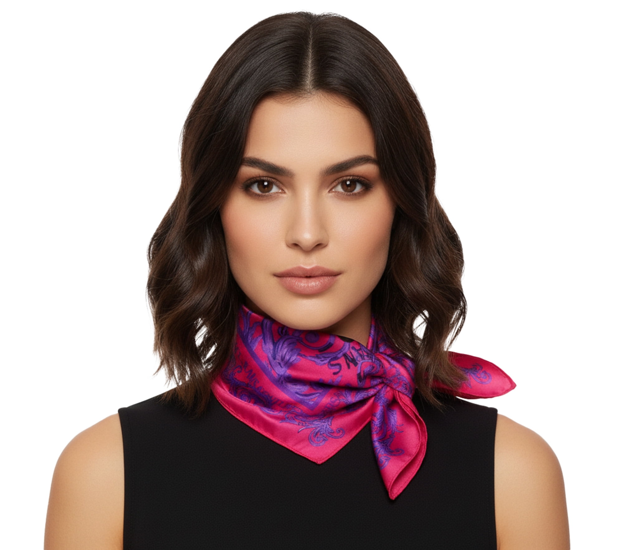 Versace Jeans Couture Hot Pink/Violet Signature Baroque Print Medium Square Scarf for womens