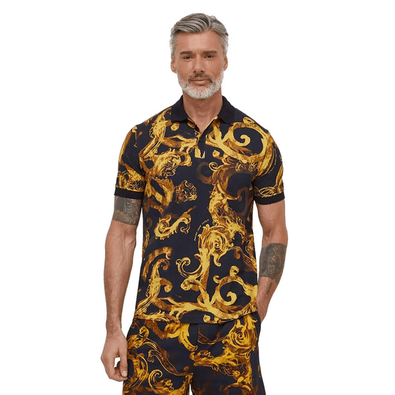 Versace Jeans Couture Men's Black Baroque Polo Shirt – Luxe Heritage Redefined-XL for mens