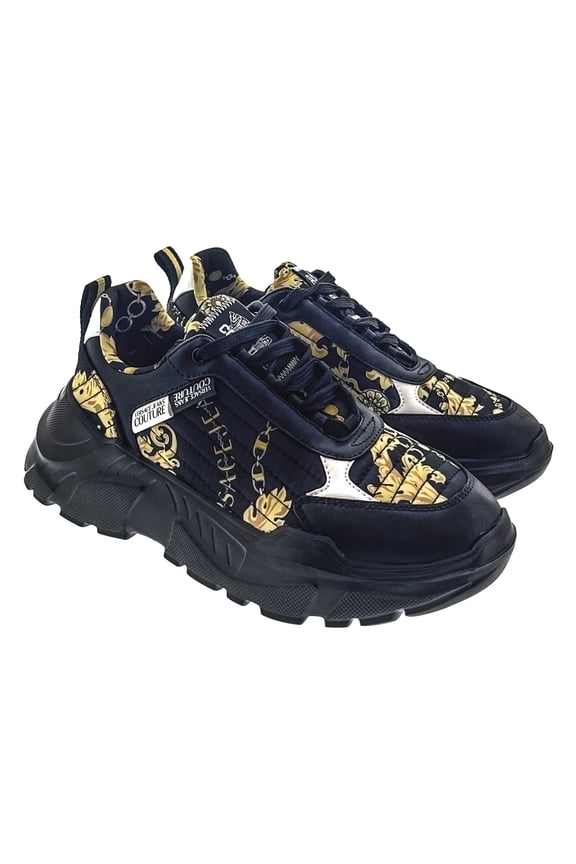Jeans Couture Mens Black/Gold Baroque Chain Lace-Up Sneakers-EU40 for Mens