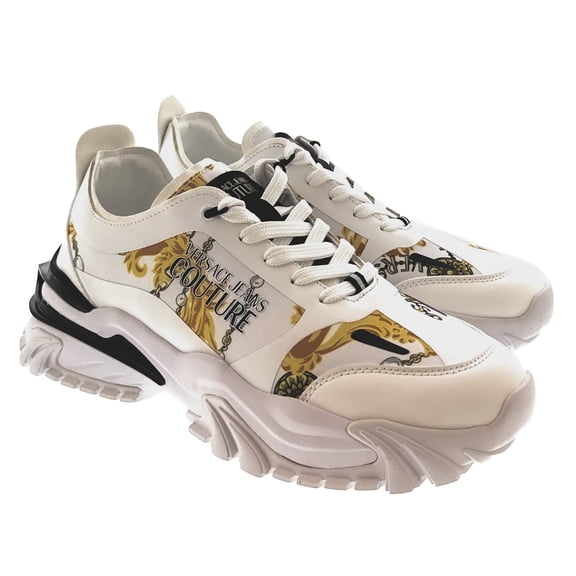 Versace Jeans Couture Mens Chunky Baroque Panel White Gold Sneakers-EU45 for Mens