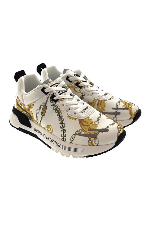Jeans Couture Mens White/Gold Signature Lace-Up Sneakers-EU40 for Mens