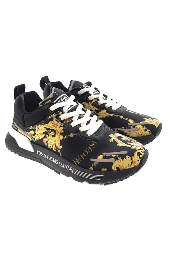 Jeans Couture Mens Black/Gold Signature Lace-Up Sneakers-EU40 for Mens