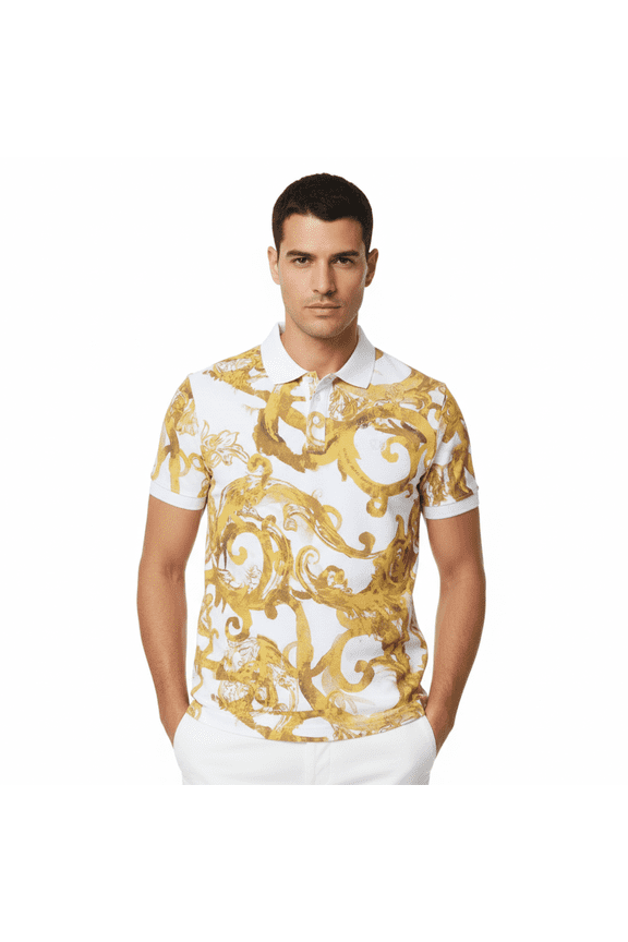 Jeans Couture Men's Baroque Print Polo Shirt – Ornate Elegance-XL for mens