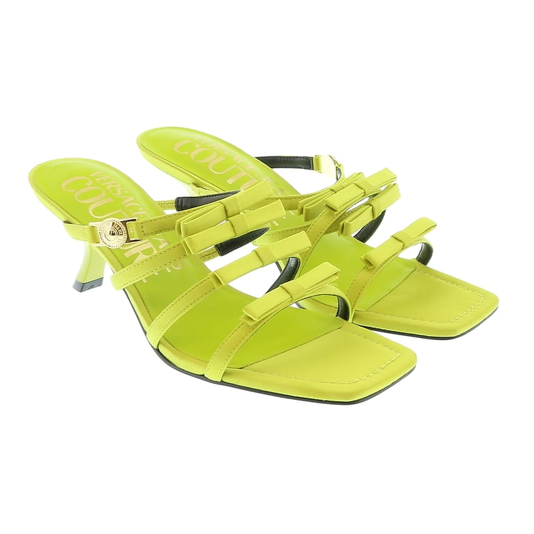 Versace Jeans Couture Womens Neon Yellow Stappy Mid Heel Bow 