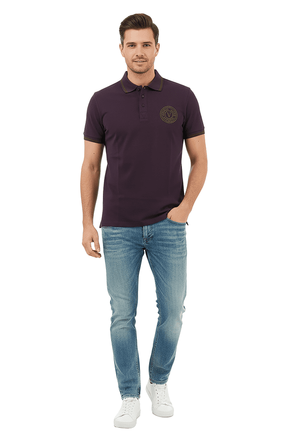 Jeans Couture Plum Mens Polo Shirt with Olive Logo Embroidery-S for mens