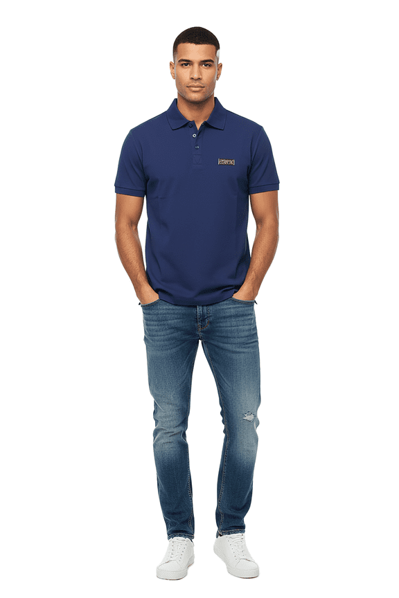 Jeans Couture Steel Blue Mens Polo Shirt With Metal Logo Detail-XXL for mens