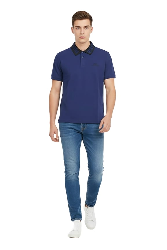 Jeans Couture Steel Blue Mens Polo Shirt with Contrast Collar-L for mens