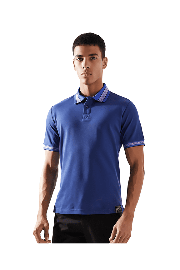 Jeans Couture Steel Blue Mens Polo Shirt with Contrast Trim-L for mens