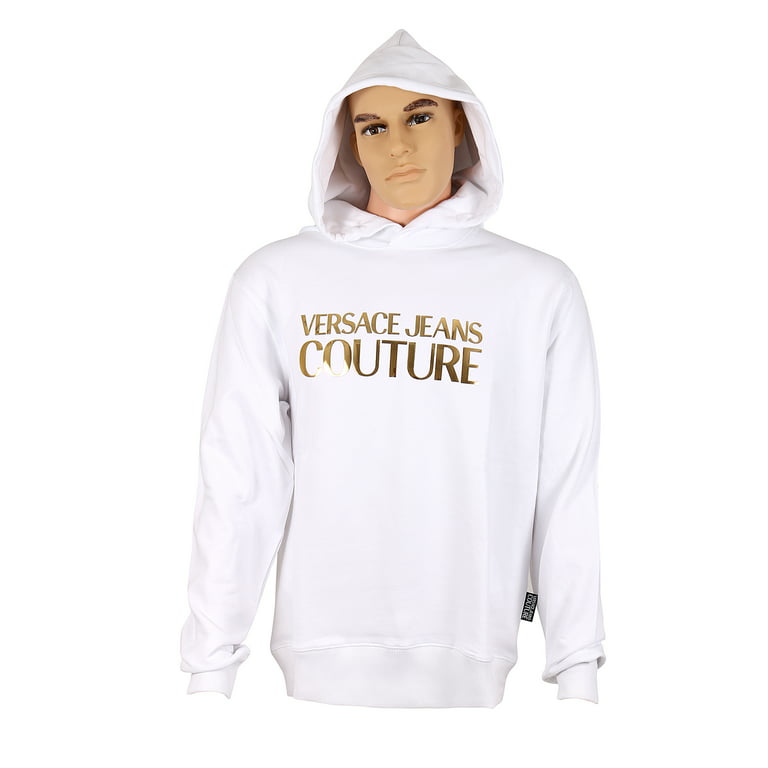 Versace Jeans Couture White 100% Cotton Gold Foil Logo Long Sleeve Hoodie  Sweatshirt- L for Mens 