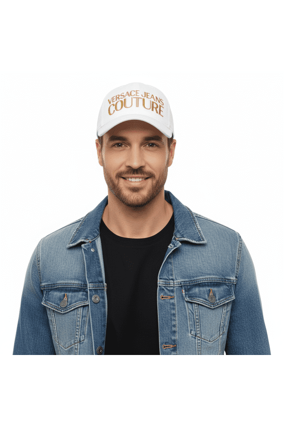 Jeans Couture White/Gold Bold Signature Baseball Cap for Mens