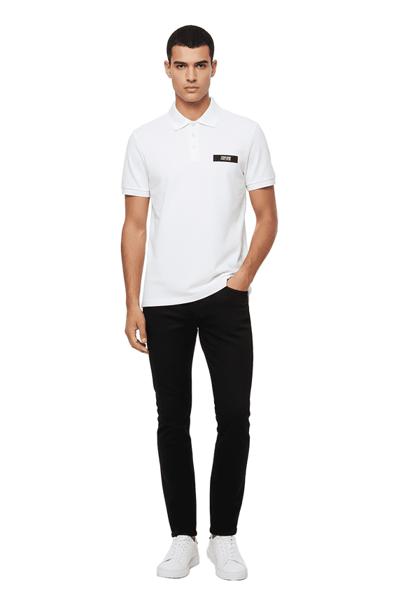 Jeans Couture White Mens Polo Shirt with Contrast Chest Patch-S for mens