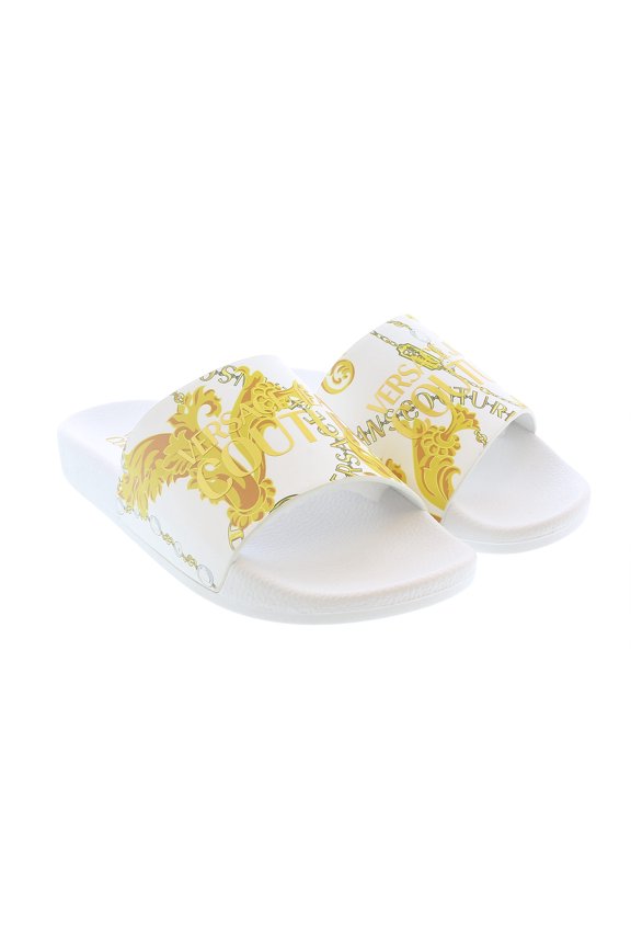 Jeans Couture Womens White/Gold Signature Pattern Pool Slide-EU35 for Womens