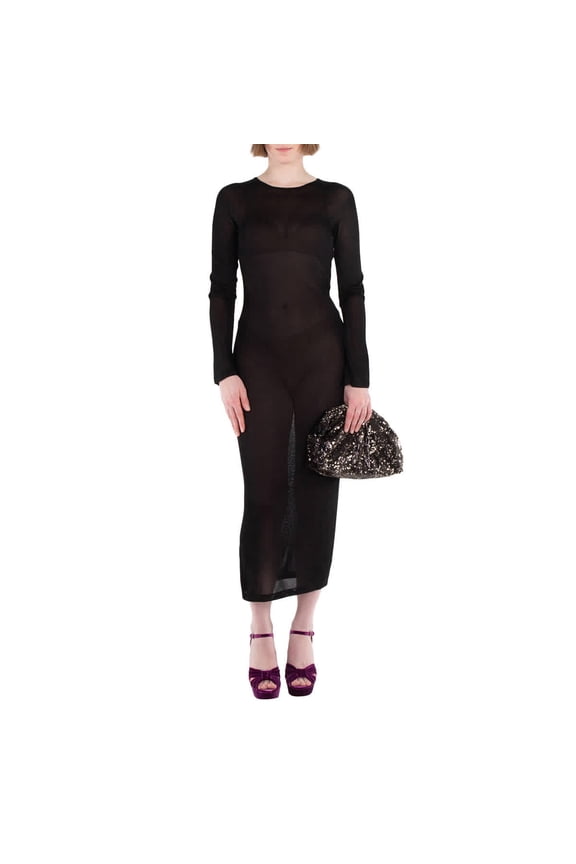 Knit Slashed Back Transparent Midi Dress, Brand Size 38 ( US Size 2 )