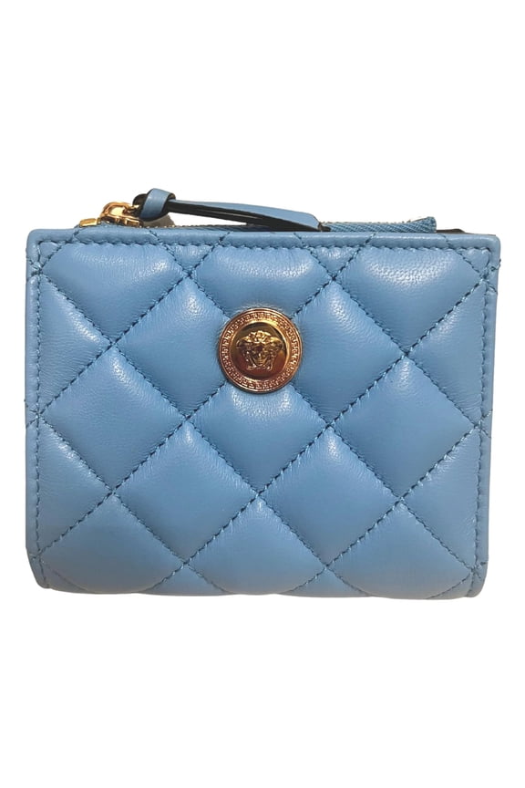 La Medusa Blue Quilted Lamb Leather Compact Snap Wallet