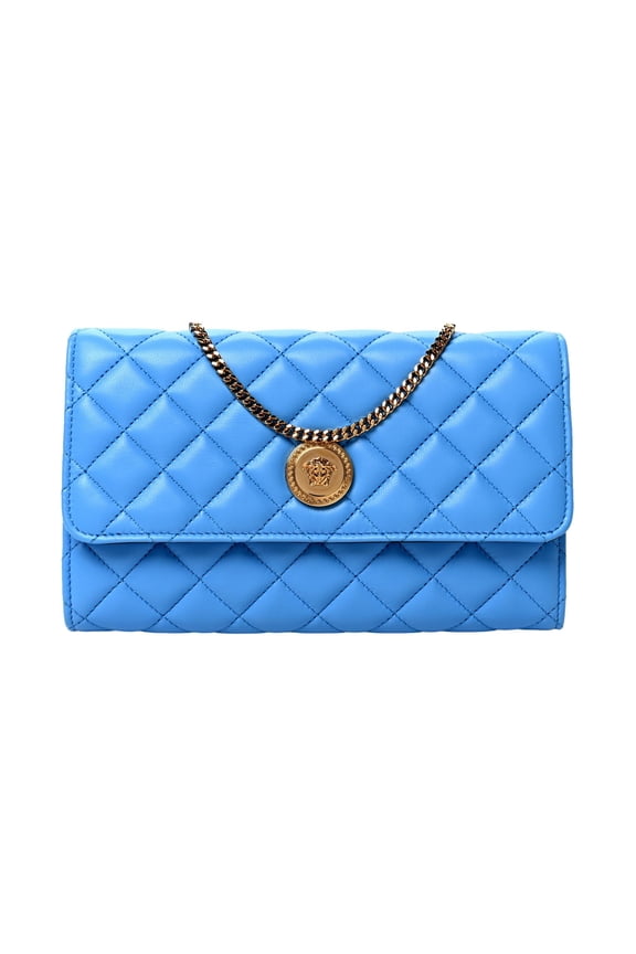 La Medusa Blue Quilted Lamb Leather Crossbody Clutch Bag