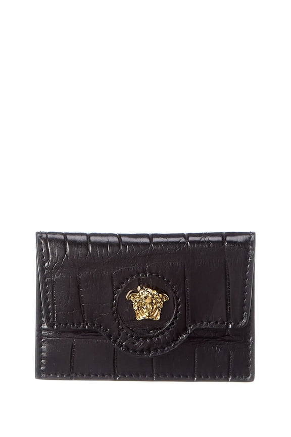 La Medusa Croc-Embossed Leather Card Holder, Black