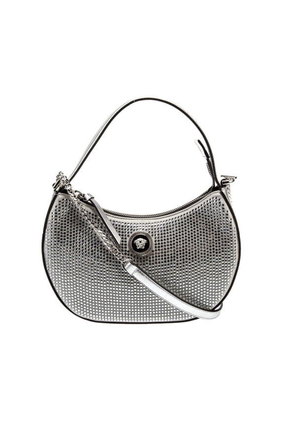 La Medusa Crystal Half Moon Hobo Shoulder Crossbody Bag Silver