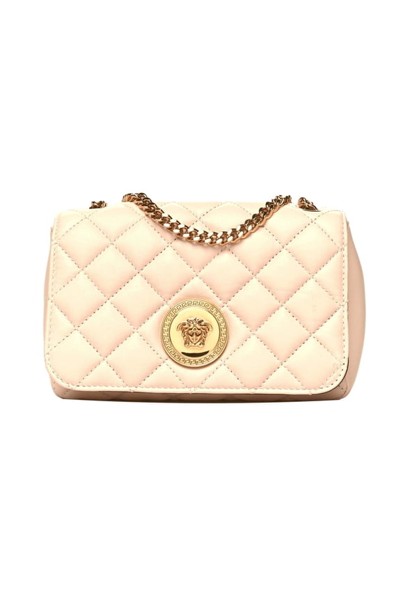 La Medusa Nappa Quilted Beige Leather Chain Small Crossbody Bag