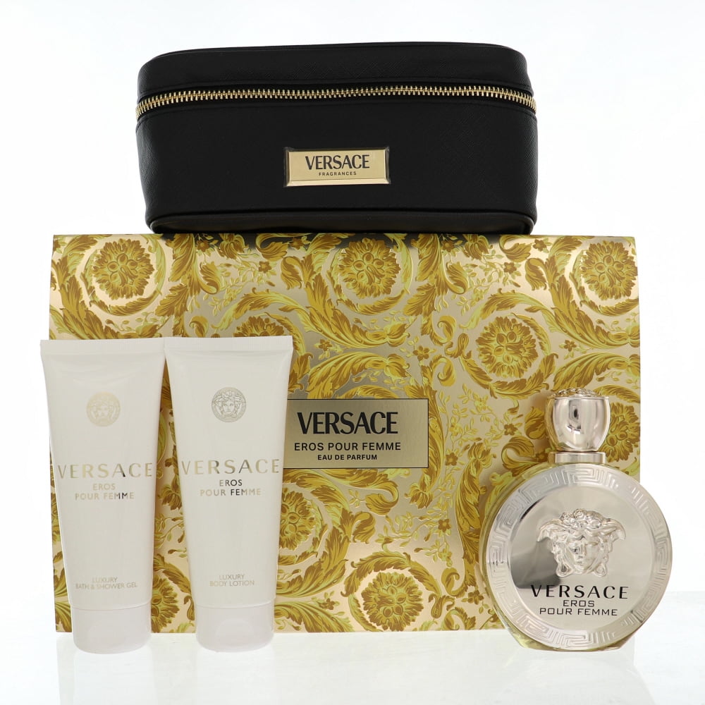 Versace Eros Pour Femme Gift Set - 4 PC Set (3.4 oz EDP, B/L, S/G