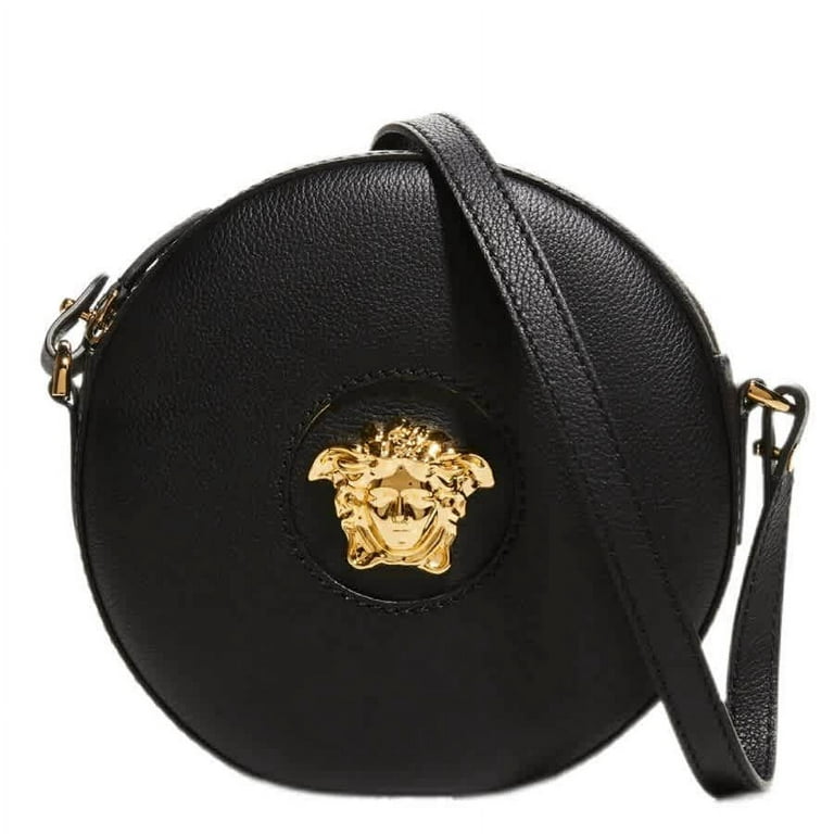 Versace Ladies La Medusa Round Leather Camera Bag, Black Leather