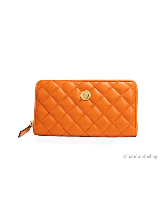 Large Dark Orange Quilted Leather Continental Wallet