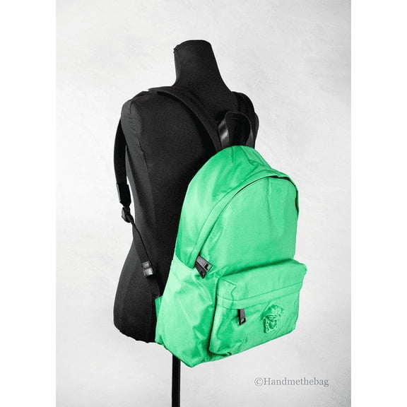 Versace Versace Large Bright Green Nylon Fabric Medusa Shoulder Backpack Women's Bookbag