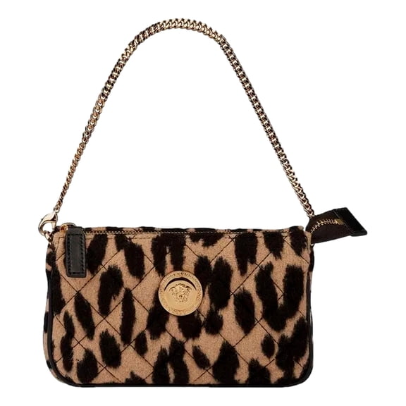 Versace Leopard Print Fur Mini Shoulder Bag Gold Medusa Chain Brown Designer Handbag Made in Italy