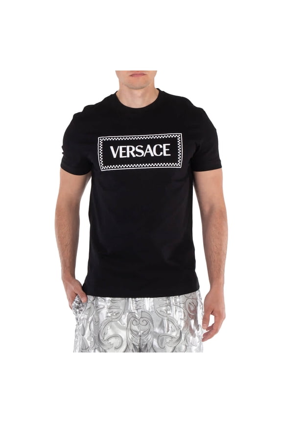 Male Black Cotton T-Shirt With Logo Print Black Sizes standard XXXS-7XL