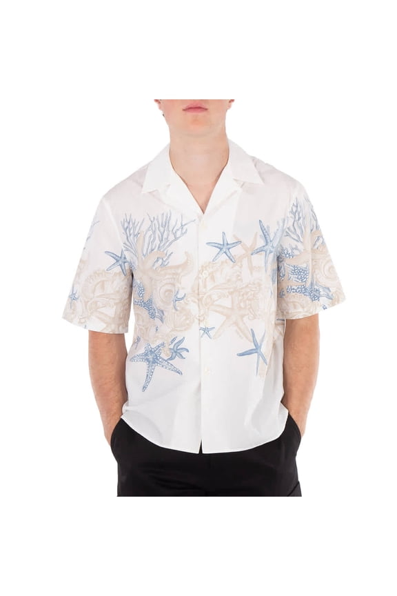 Male Coastal-Inspired Short Sleeve Shirt With Intricate Marine Print White Sizes IT 36-58