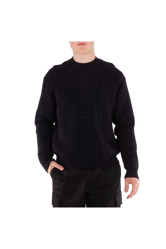 Male Textured Cable Knit Sweatshirt With Embossed Logo Detail Black Sizes IT 34-64