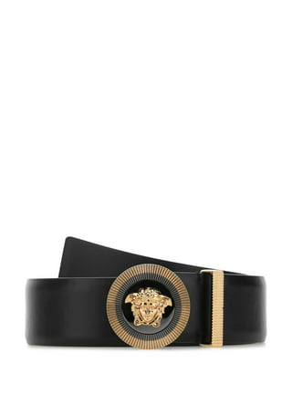 Versace Logo License Plate Leather Belt In Black