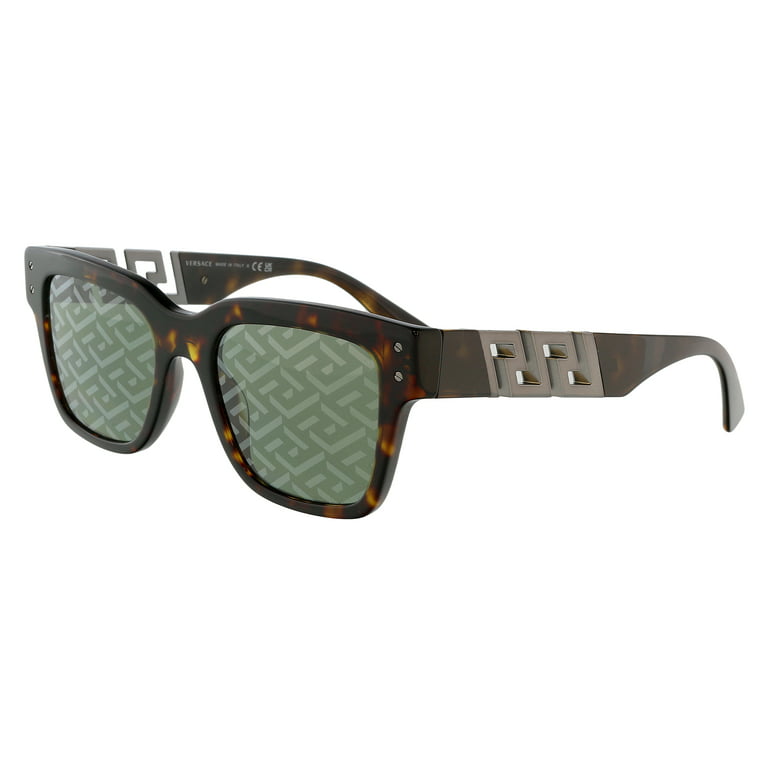 Versace Man Sunglasses Havana Frame, Green Monogram Silver Lenses