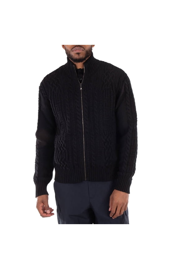 Medusa Embroidered Cable-Knit Full Zip Cardigan, Brand Size 46 ( US Size 36 )