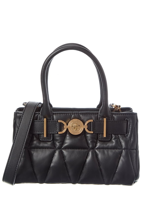Medusa Quilted Leather Tote, Black