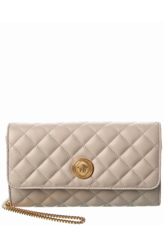 Medusa Quilted Leather Wallet On Chain, White