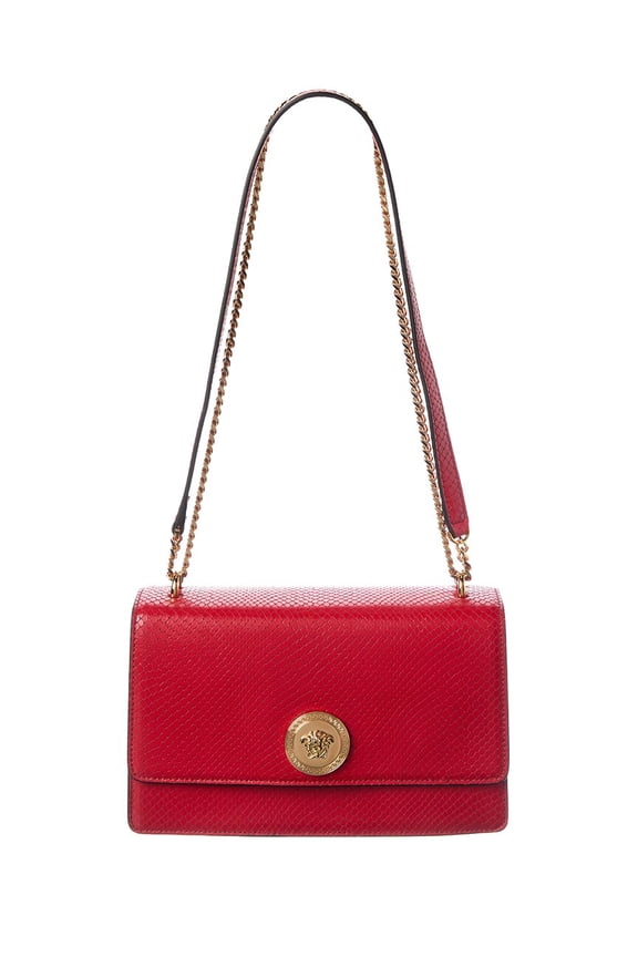 Medusa Reptile-Embossed Leather Shoulder Bag, Red