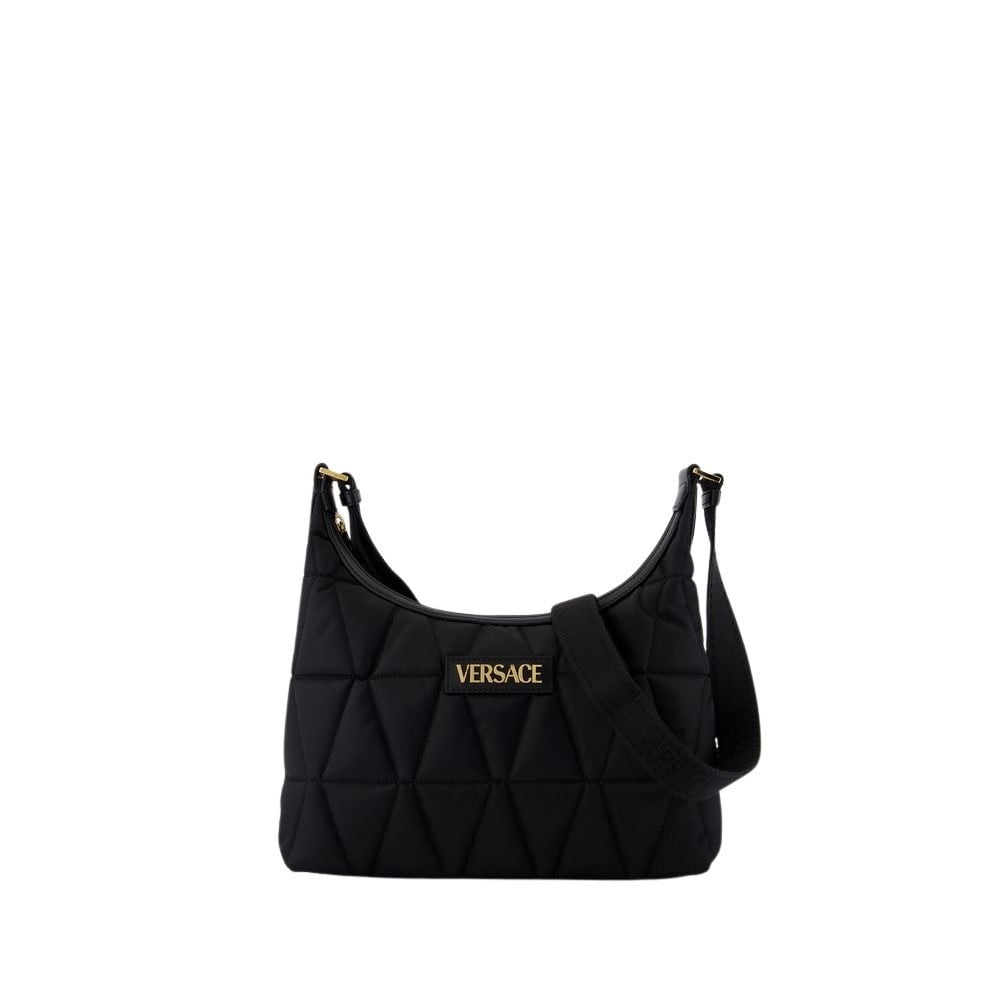 【関税込み】Hobo Shoulder Bag - Versace - Nylon - Black Versace Men's Hobo Shoulder Bag - Nylon - Black Black