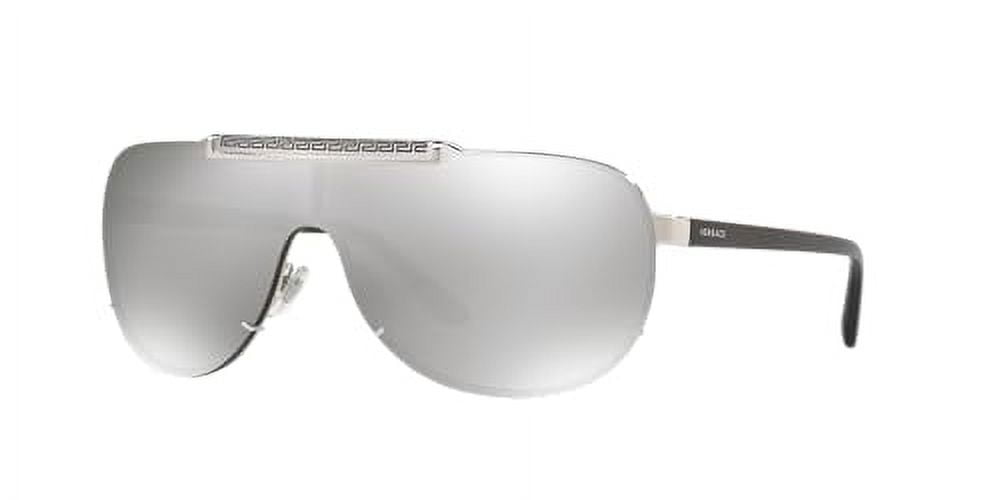 Versace Men's Mirrored Greca VE2140-10006G-40 Silver Shield Sunglasses