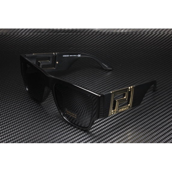 Versace Men's Rectangle Sunglass, Black and Dark Grey