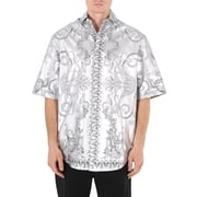 Versace Men's Silver / Black Silver Baroque Silk Shirt, Brand Size 46 US Size 36