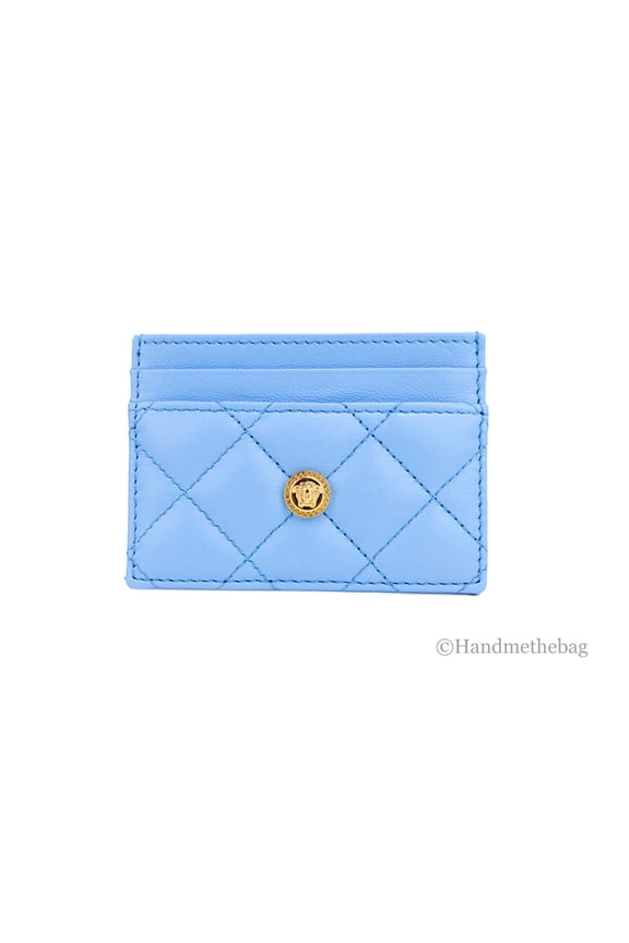 Mini Medusa DV Blue Quilted Leather Card Case